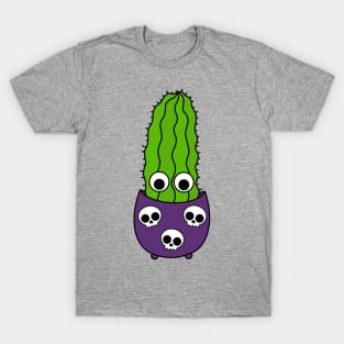 Cute Cactus Design #249: Tall Cactus In Halloween Skull Pot T-Shirt
